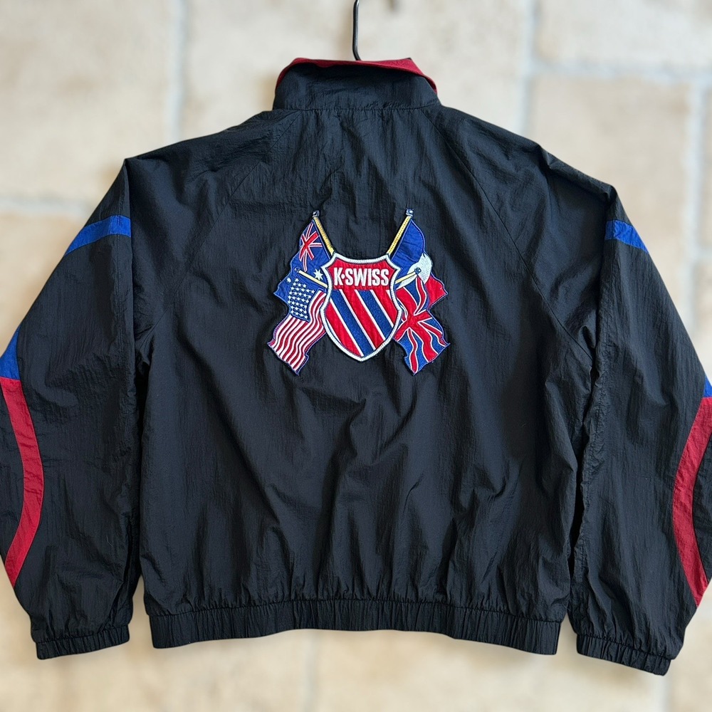 K-Swiss x Forever 21 Jacket Womens Large Full Zip Windbreaker Black Embroidered